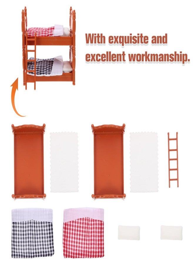 TOPPERFUN 2Pcs Dollhouse Bunk Bed, 4in Mini Calico Bed Furniture, Dollhouse Beds with Ladder, PVC Miniature Doll House Decorative Accessories for Mini Landscape DIY Kit - Image 3